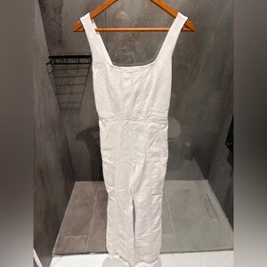 White Jean Square Neck Jumpsuit